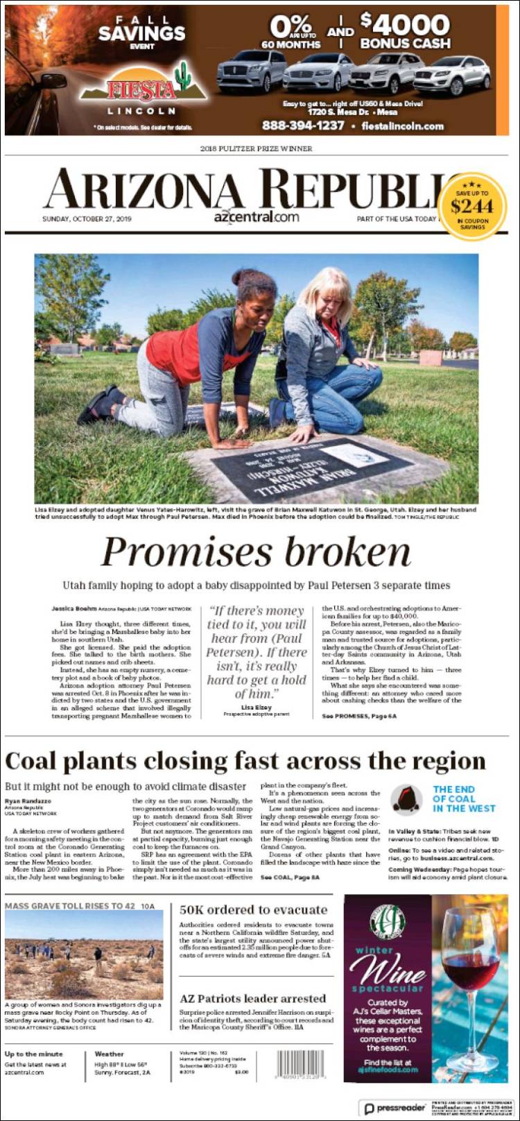 Portada de Arizona Republic News (USA)