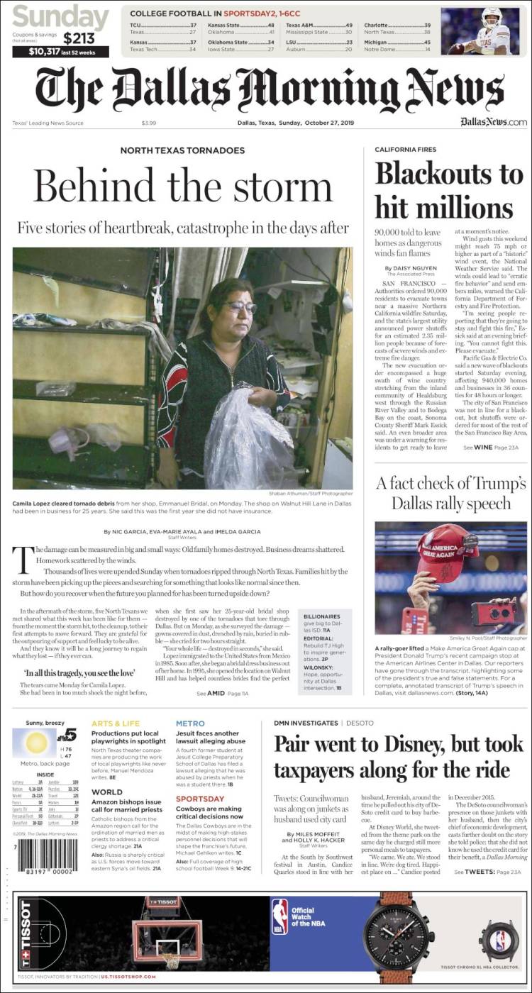 Portada de Dallas Morning News (USA)