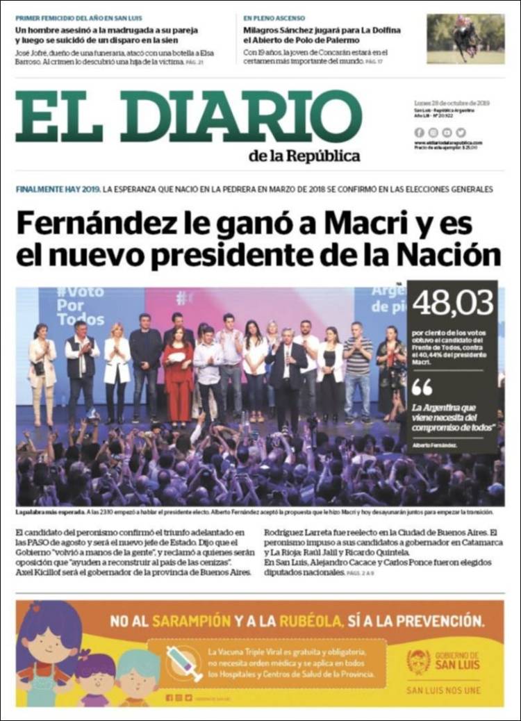 Portada de Diario de la República (Argentina)