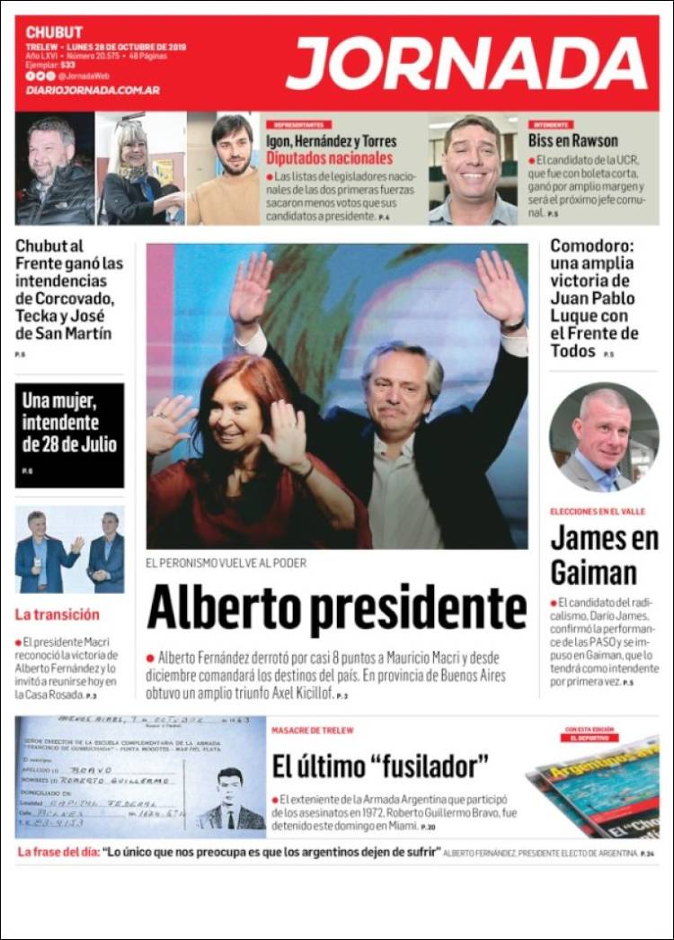 Portada de Diario Jornada en la Patagonia (Argentina)