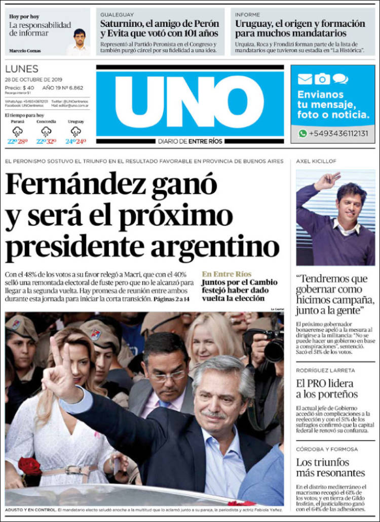 Portada de Diario Uno de Entre Ríos (Argentina)