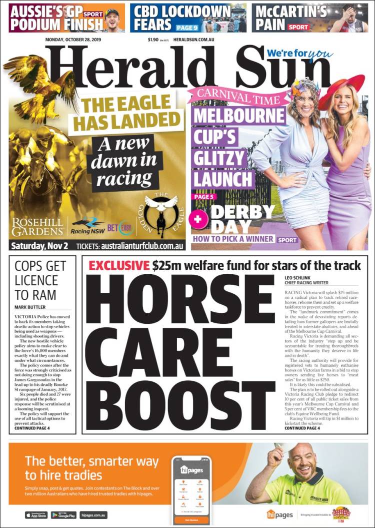 Portada de Herald Sun (Australia)