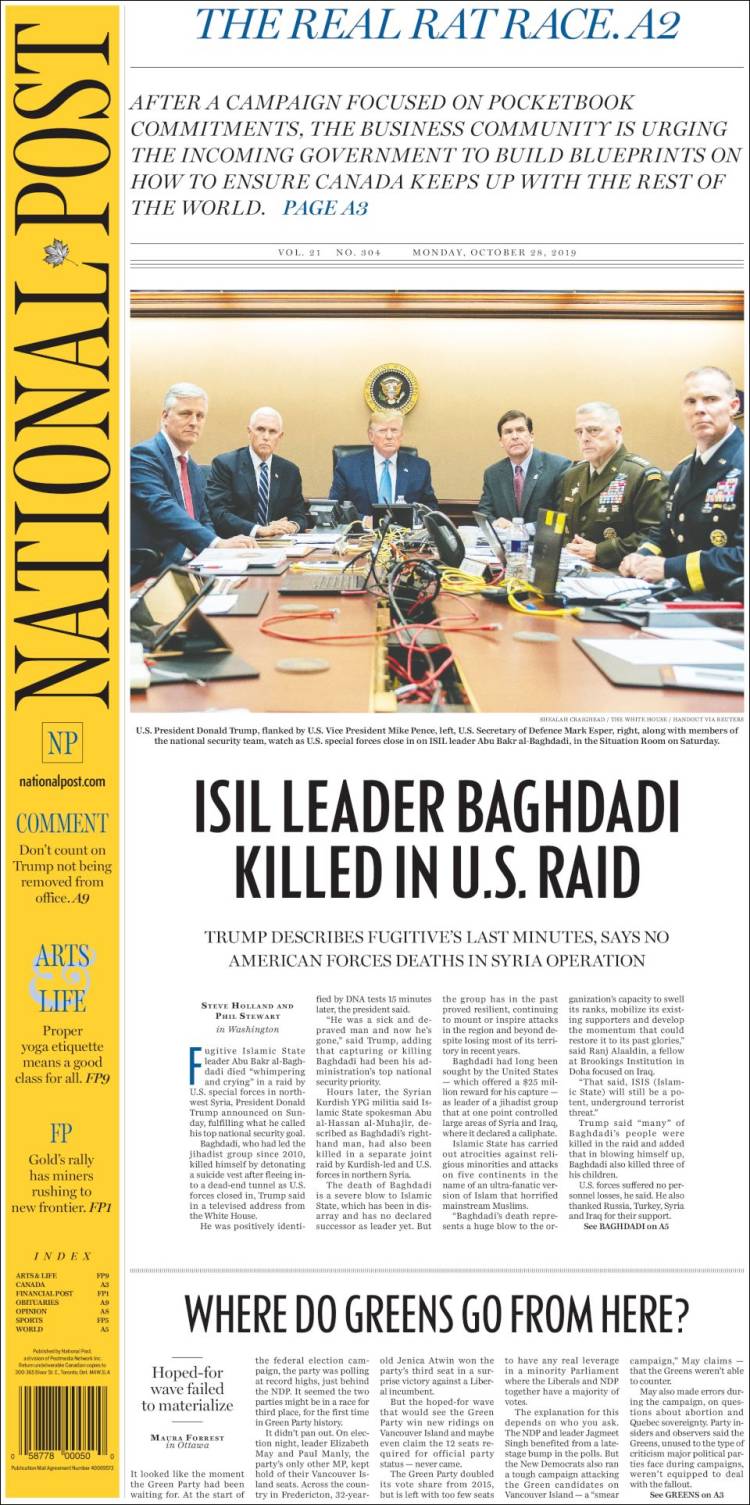 Portada de The National Post (Canada)