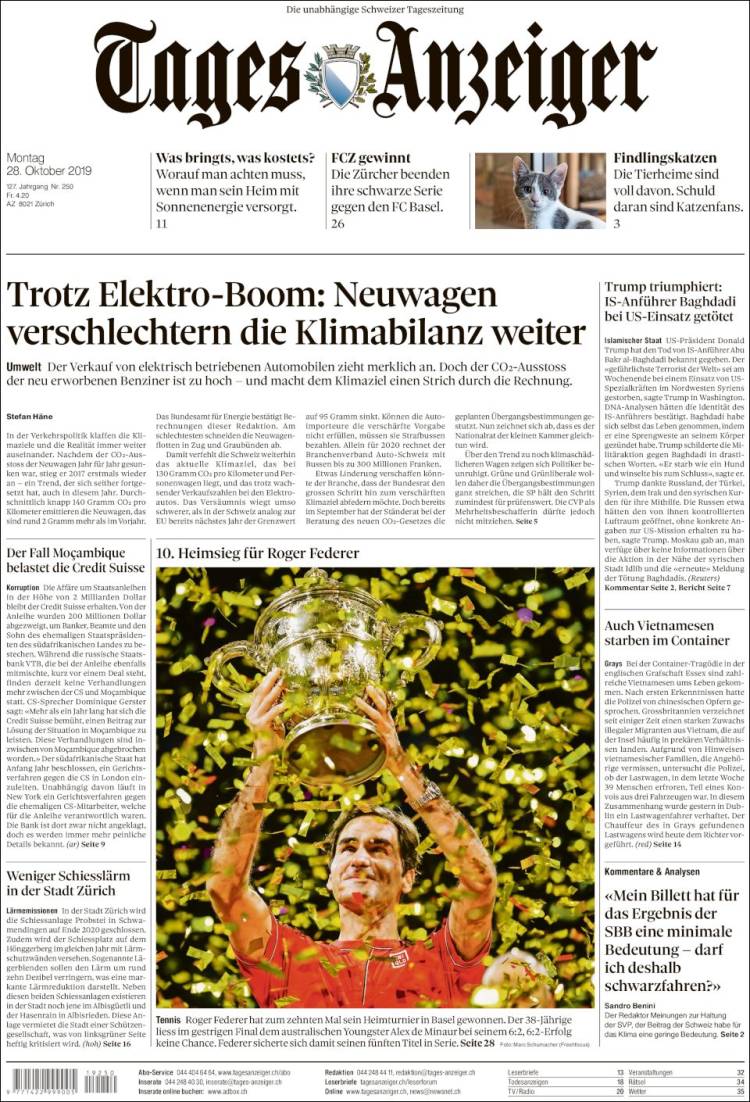 Portada de Tages-Anzeiger (Suiza)