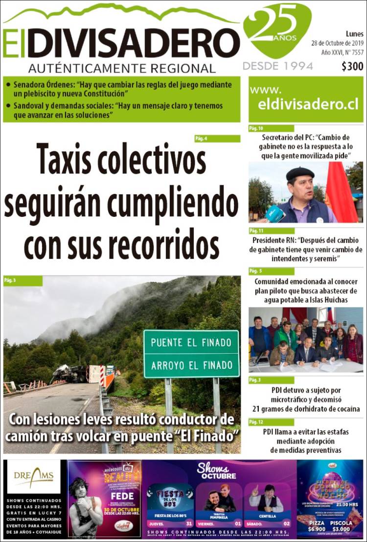Portada de Diario El Divisadero (Chile)