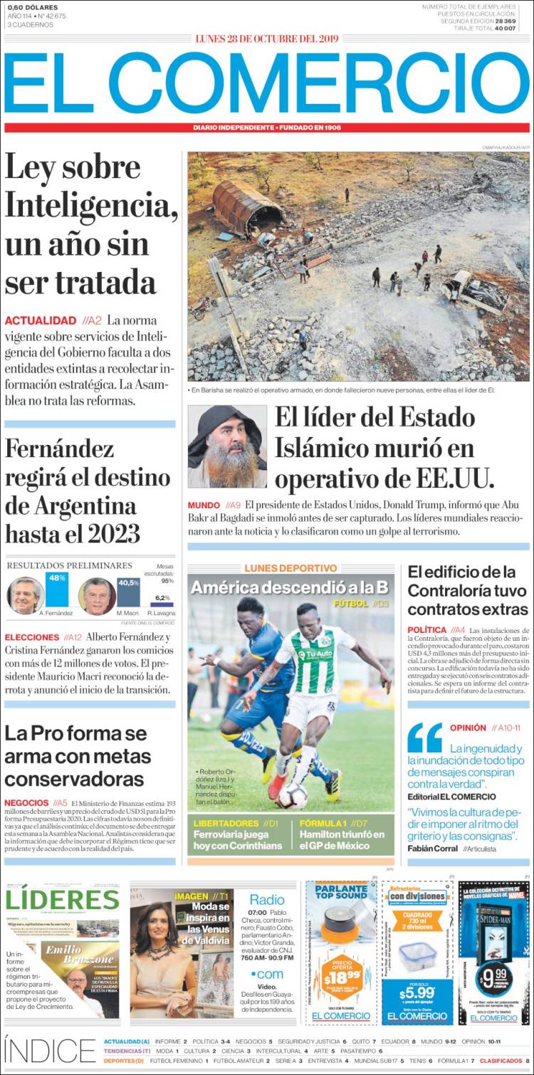 Portada de El Comercio (Ecuador)