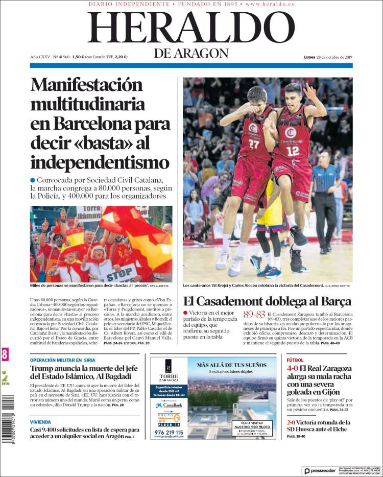 Portada de Heraldo de Aragón (Espa&ntilde;a)