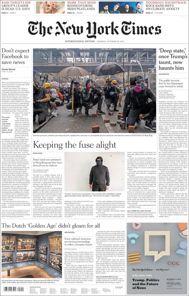 Portada de International New York Times (Europa)