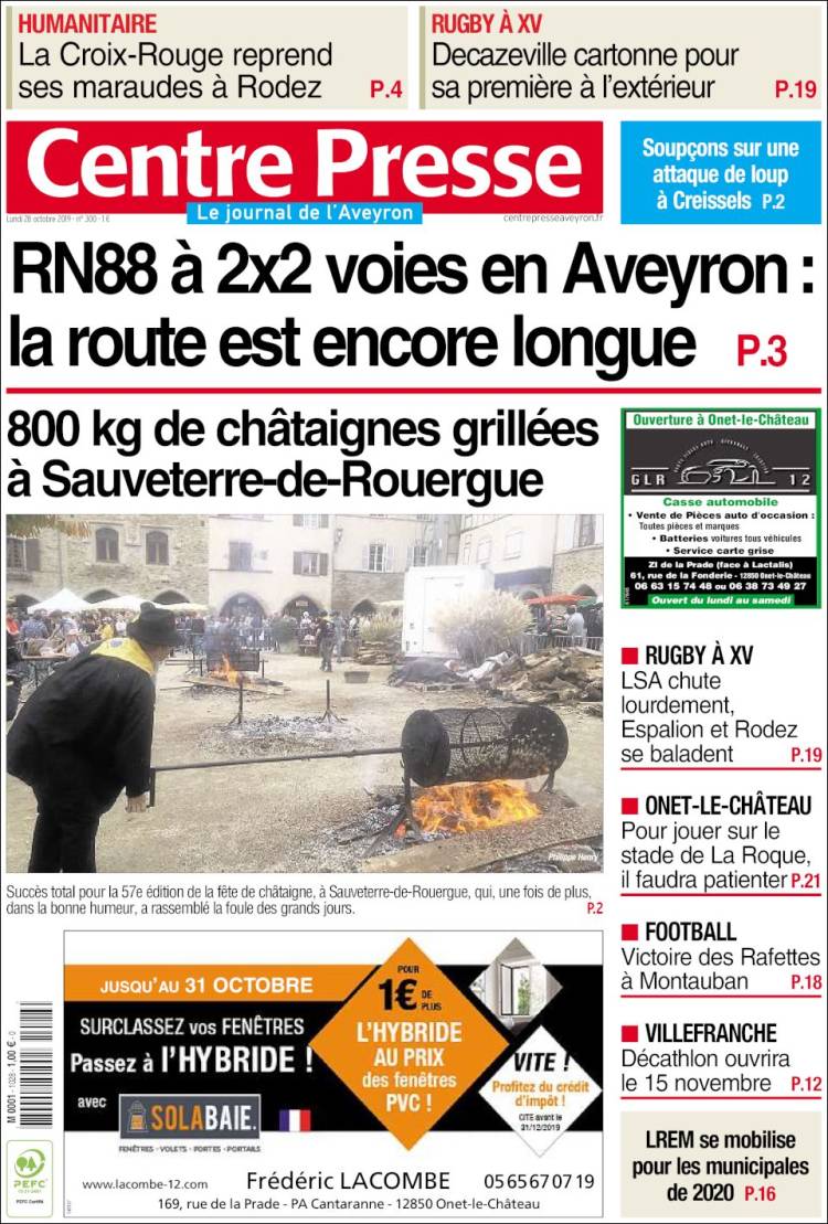 Portada de Centre Presse (Francia)