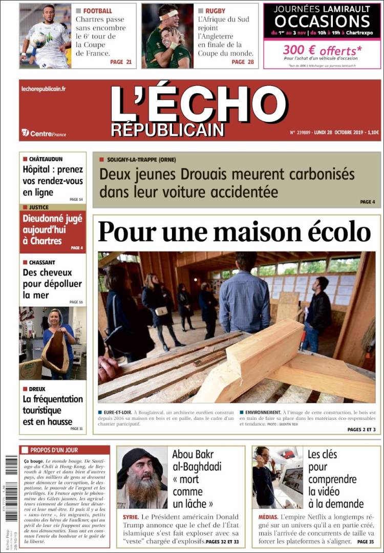 Portada de L'Echo Républicain (Francia)