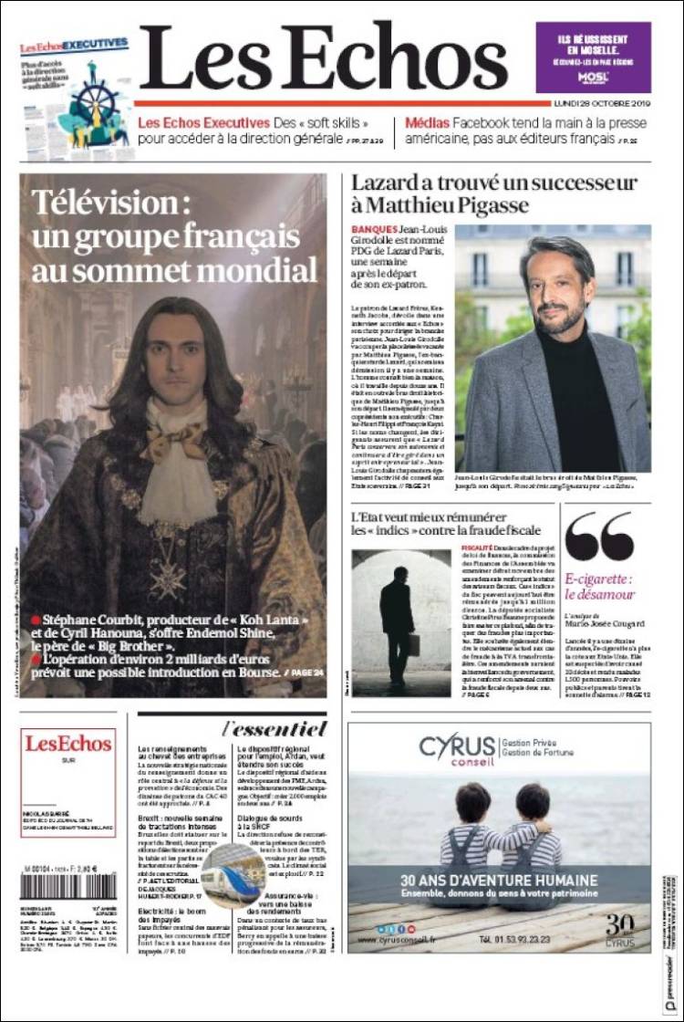 Portada de Les Echos (Francia)