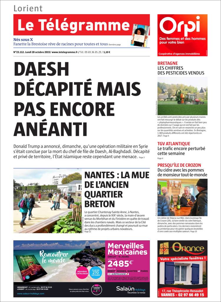 Portada de Télégramme (Francia)