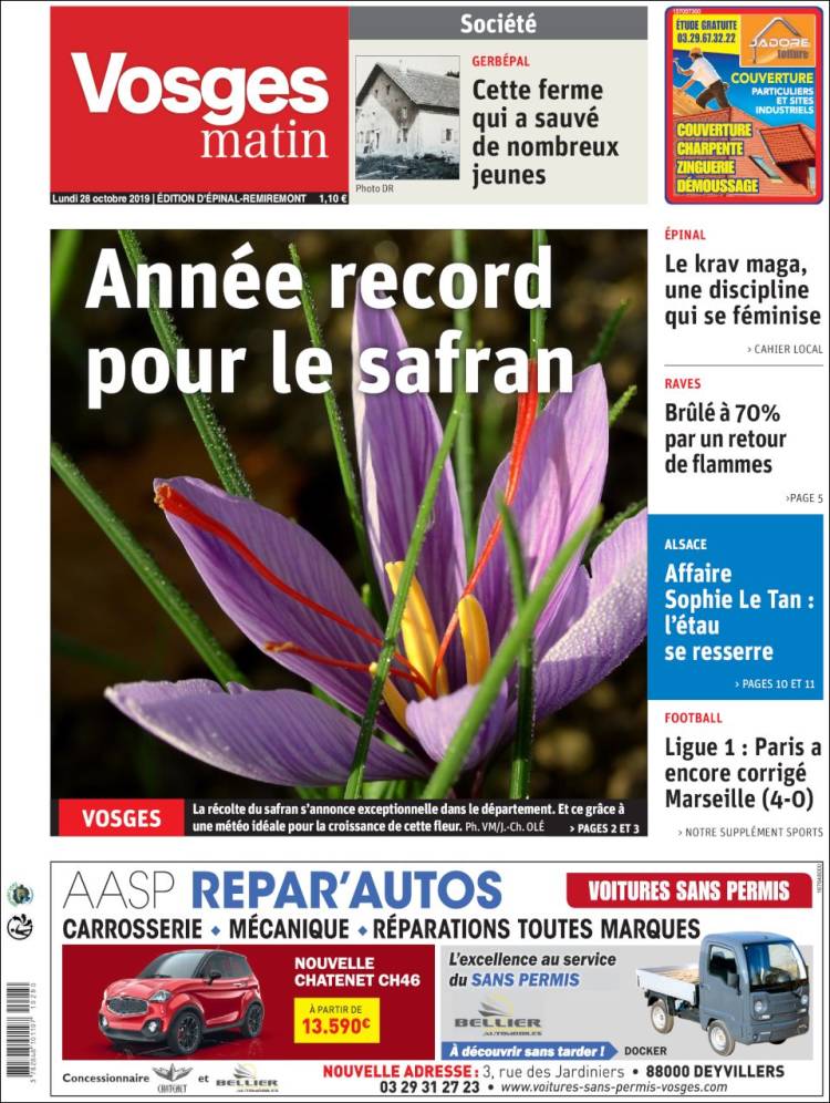 Portada de Vosges Matin (Francia)