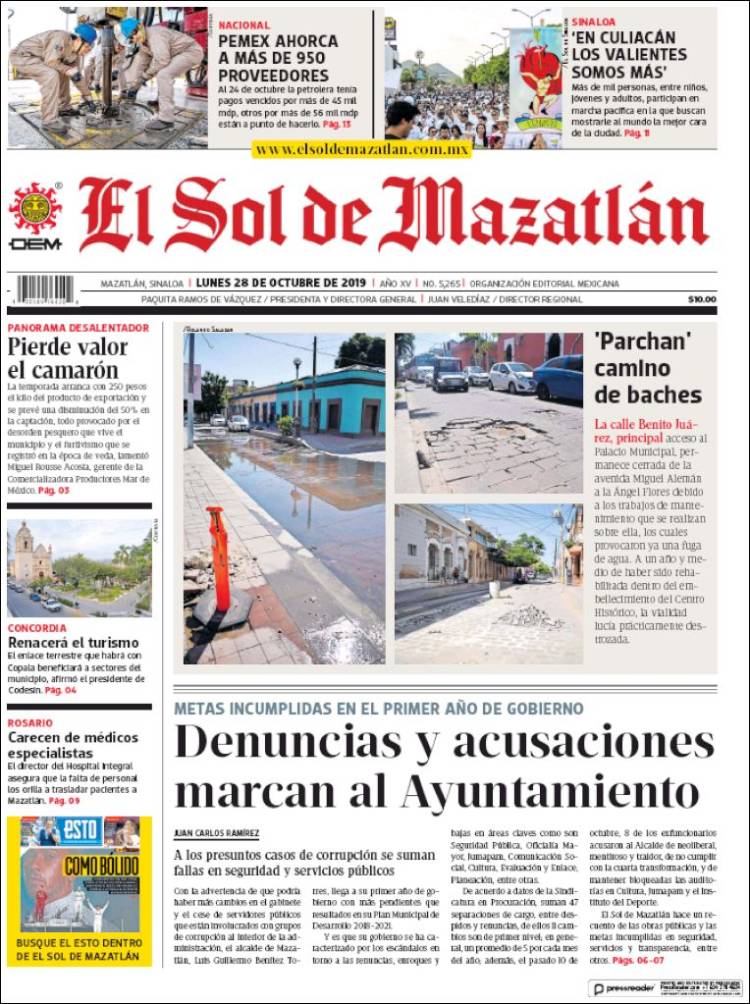 Portada de El Sol de Mazatlán (M&eacute;xico)