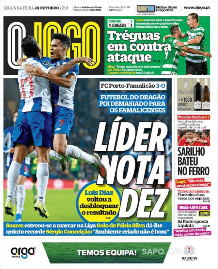 Portada de O Jogo (Portugal)