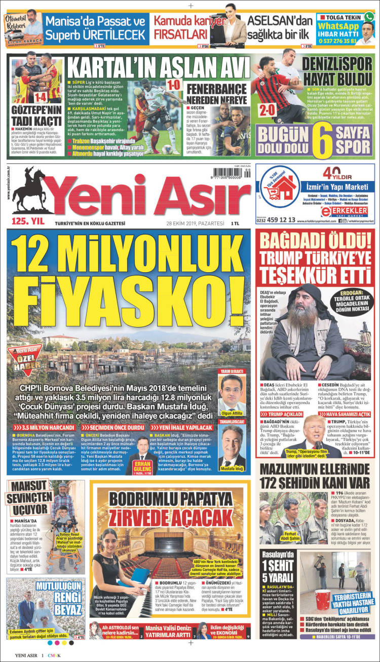 Portada de Yeni Asır (Turqu&iacute;a)