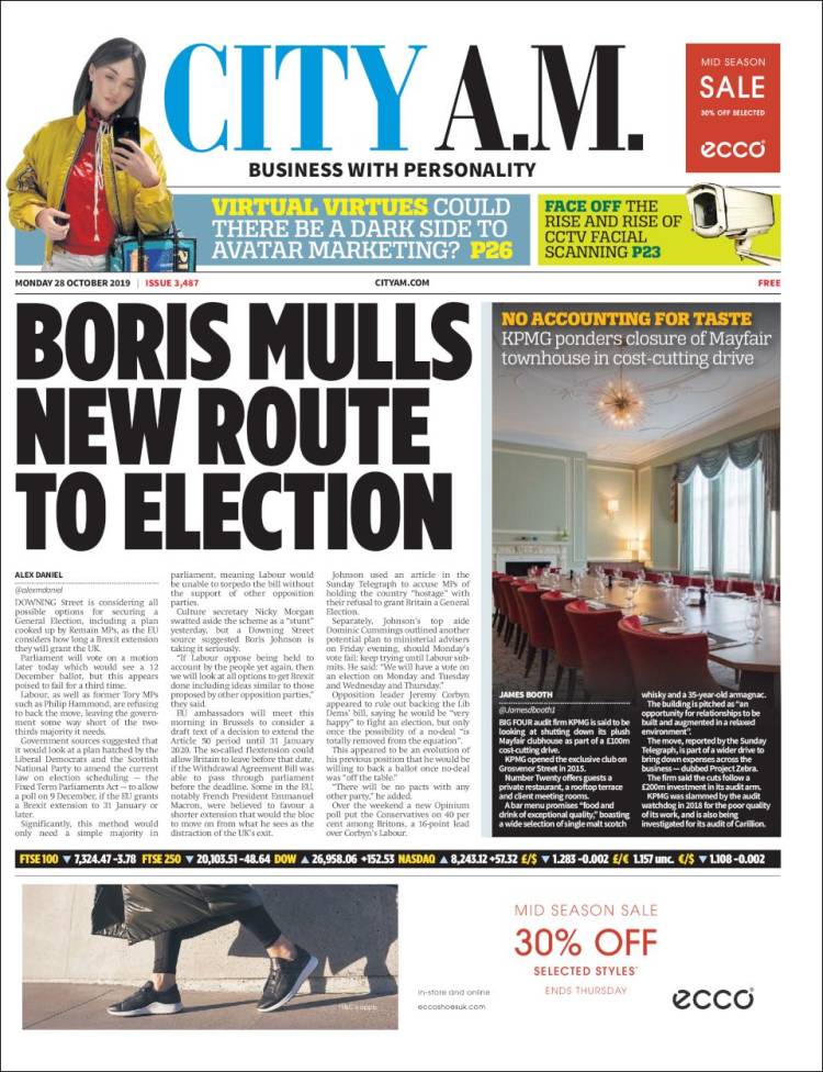 Portada de City A.M. (Reino Unido)