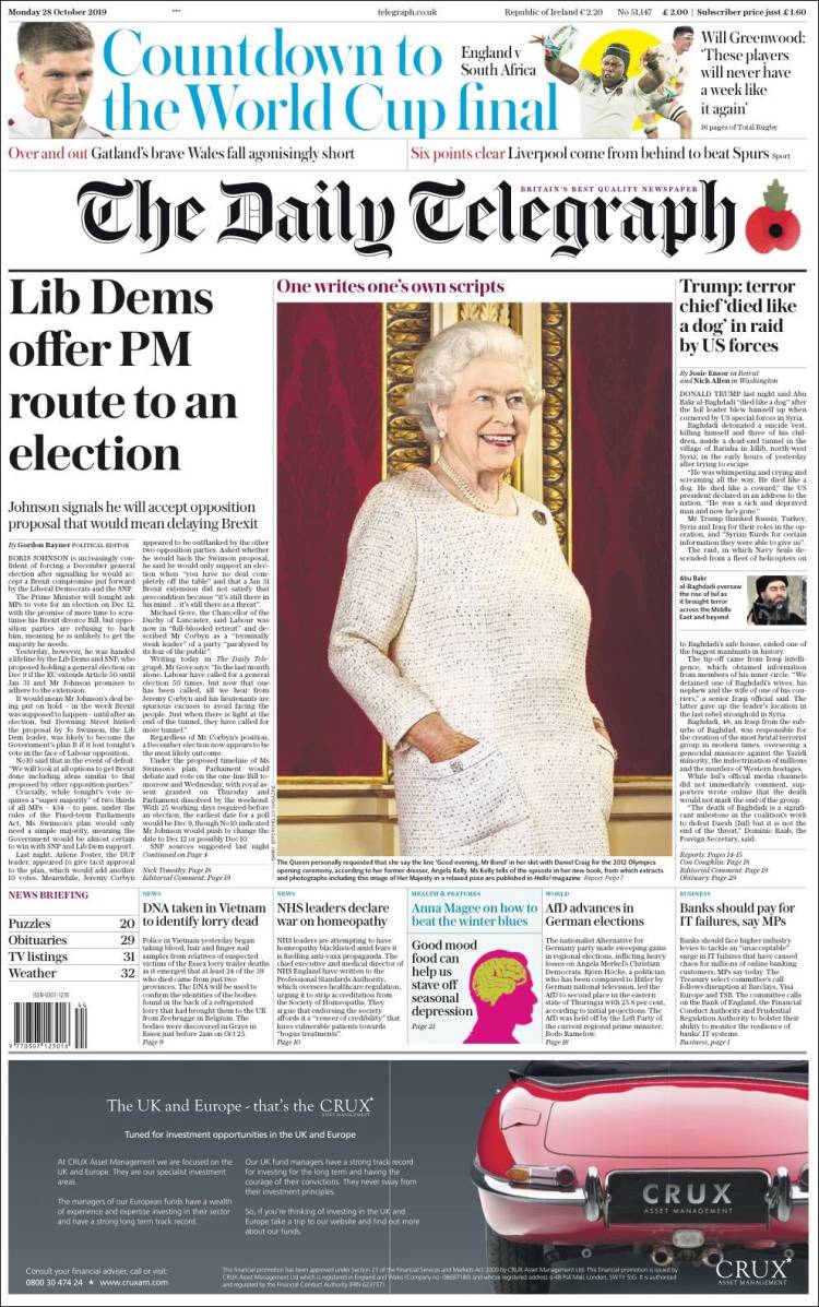 Portada de Daily Telegraph (Reino Unido)