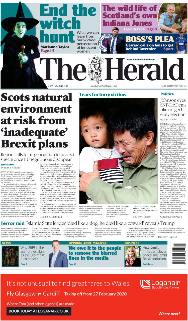 Portada de The Herald (Reino Unido)
