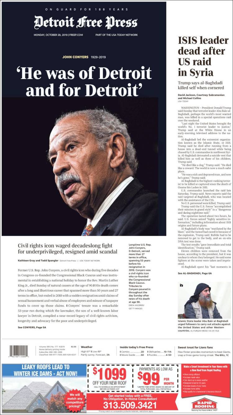 Portada de Detroit Free Press (USA)