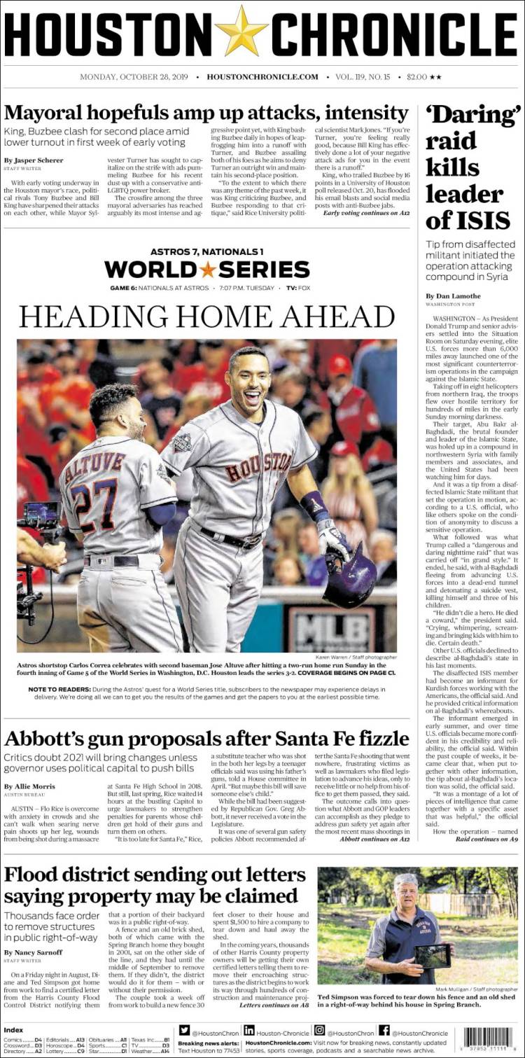 Portada de Houston Chronicle (USA)