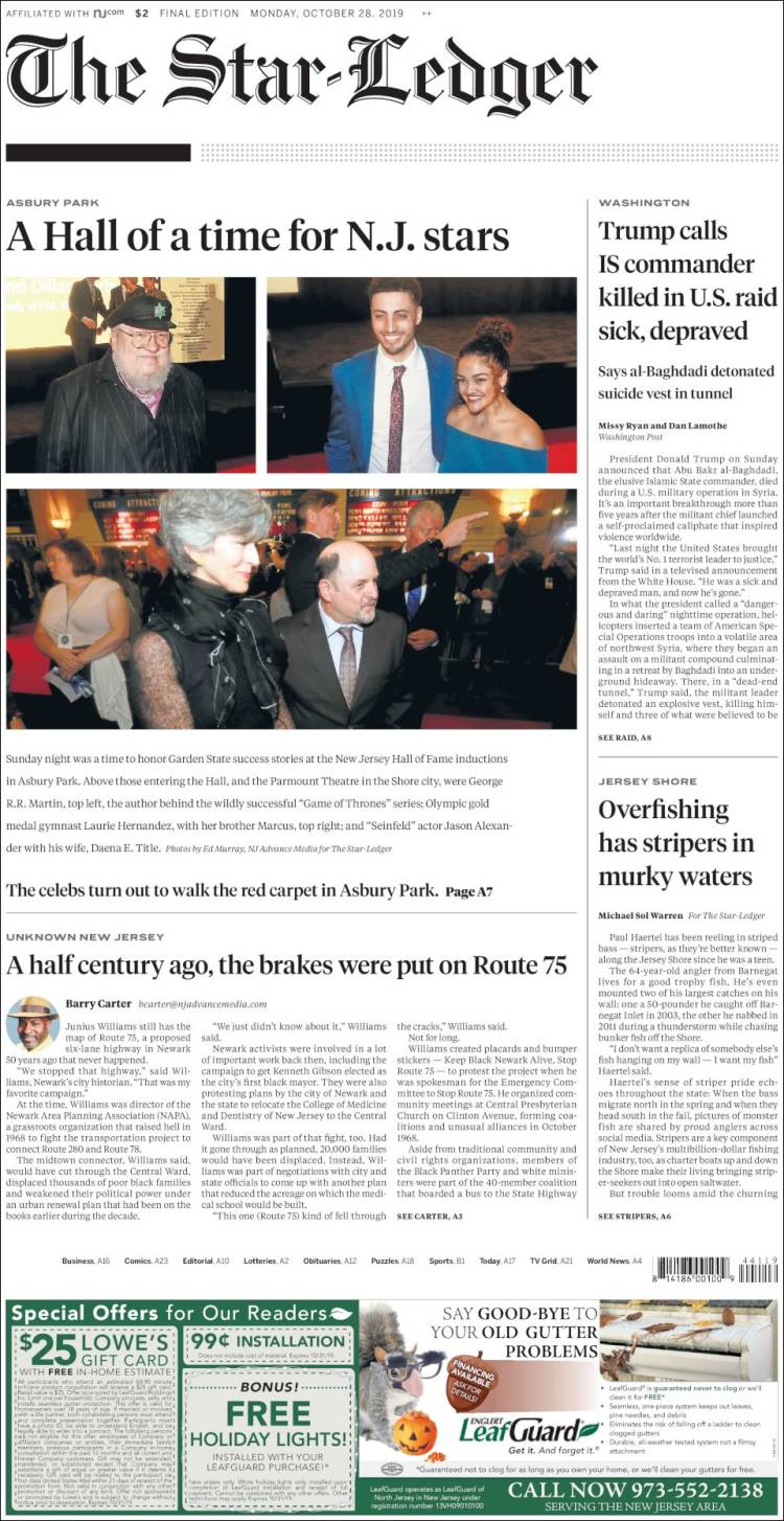 Portada de Star-Ledger (USA)