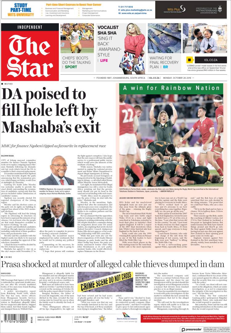 Portada de The Star (Sud&aacute;frica)