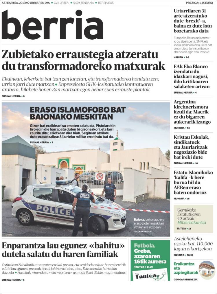 Portada de Berria (España)