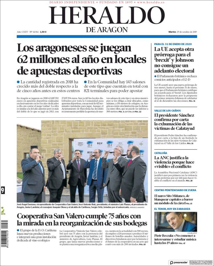 Portada de Heraldo de Aragón (España)