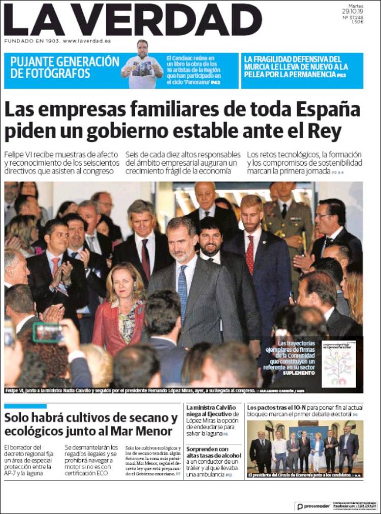 Portada de La Verdad de Murcia (España)