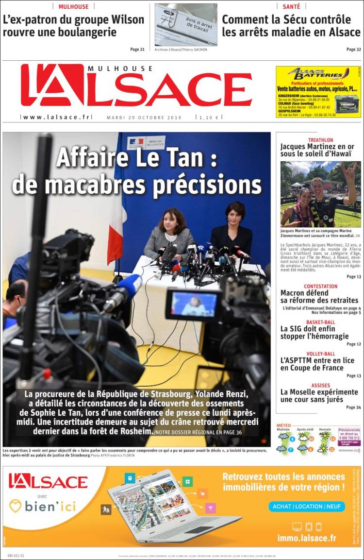 Portada de Journal L'Alsace (Francia)