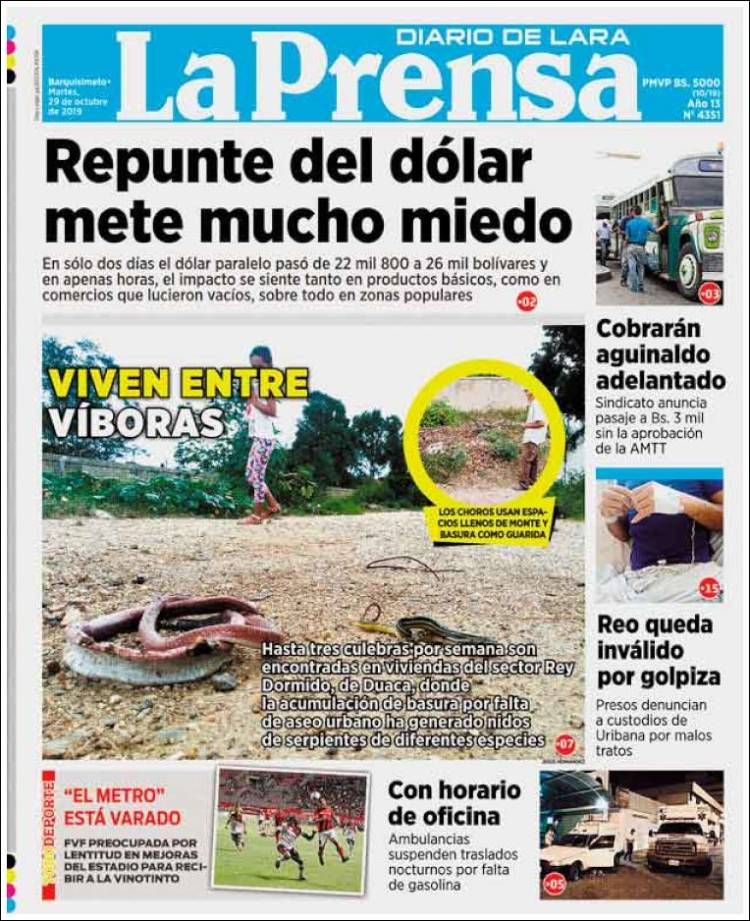 Portada de La Prensa de Lara (Venezuela)