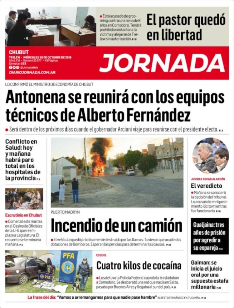 Portada de Diario Jornada en la Patagonia (Argentina)