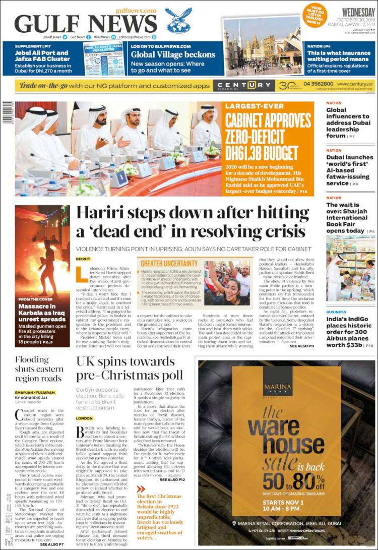 Portada de Gulf News (Asia-Pacífico)