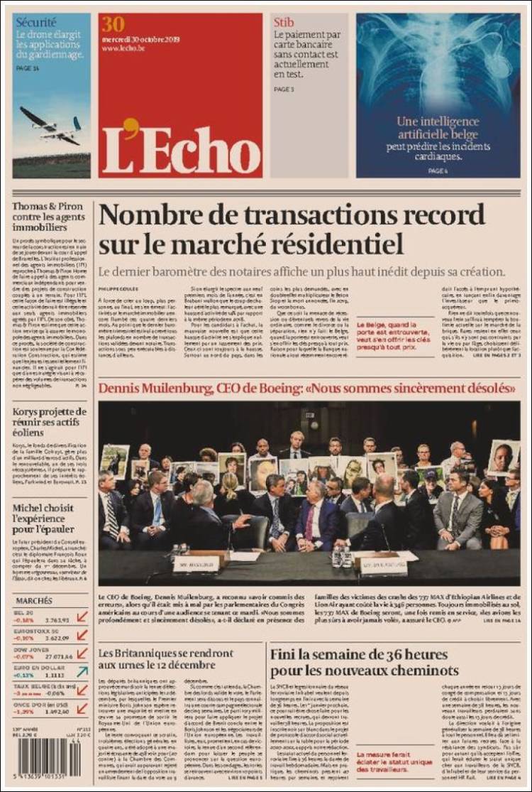 Portada de L'Echo (B&eacute;lgica)