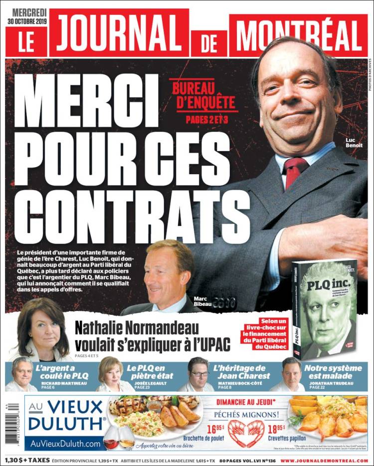 Portada de Le Journal de Montréal (Canada)