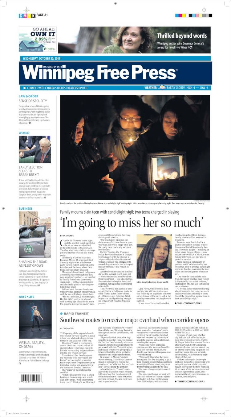 Portada de Winnipeg Free Press (Canada)