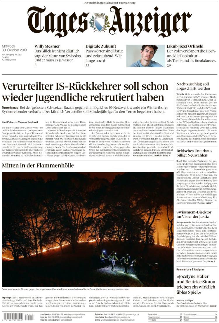 Portada de Tages-Anzeiger (Suiza)