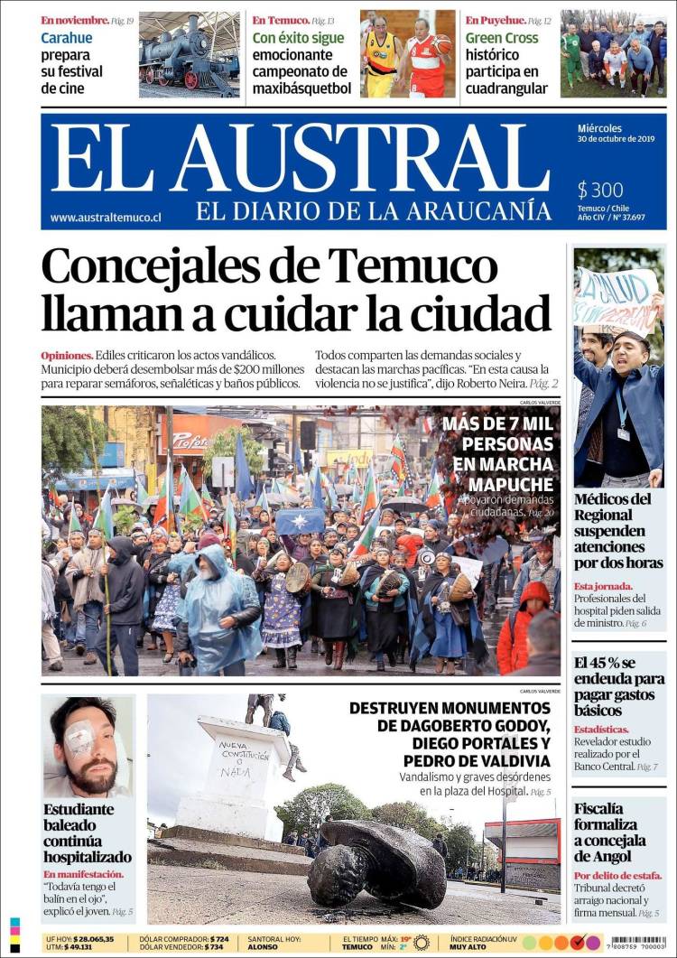 Portada de El Austral de Temuco (Chile)