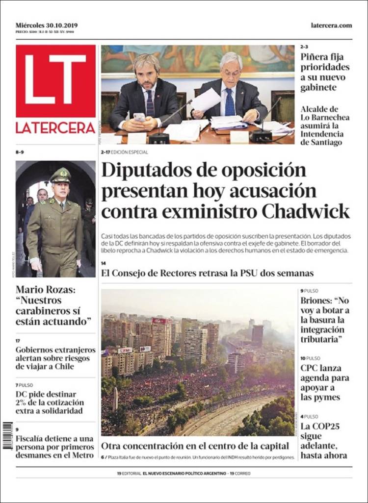 Portada de La Tercera (Chile)