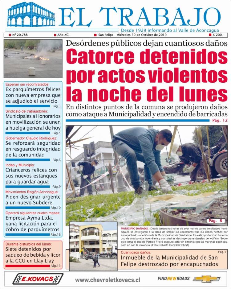Portada de El Trabajo (Chile)