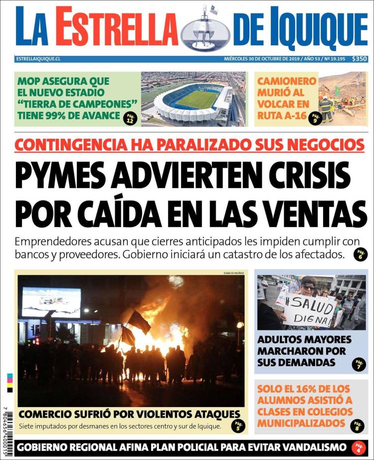 Portada de La Estrella de Iquique (Chile)