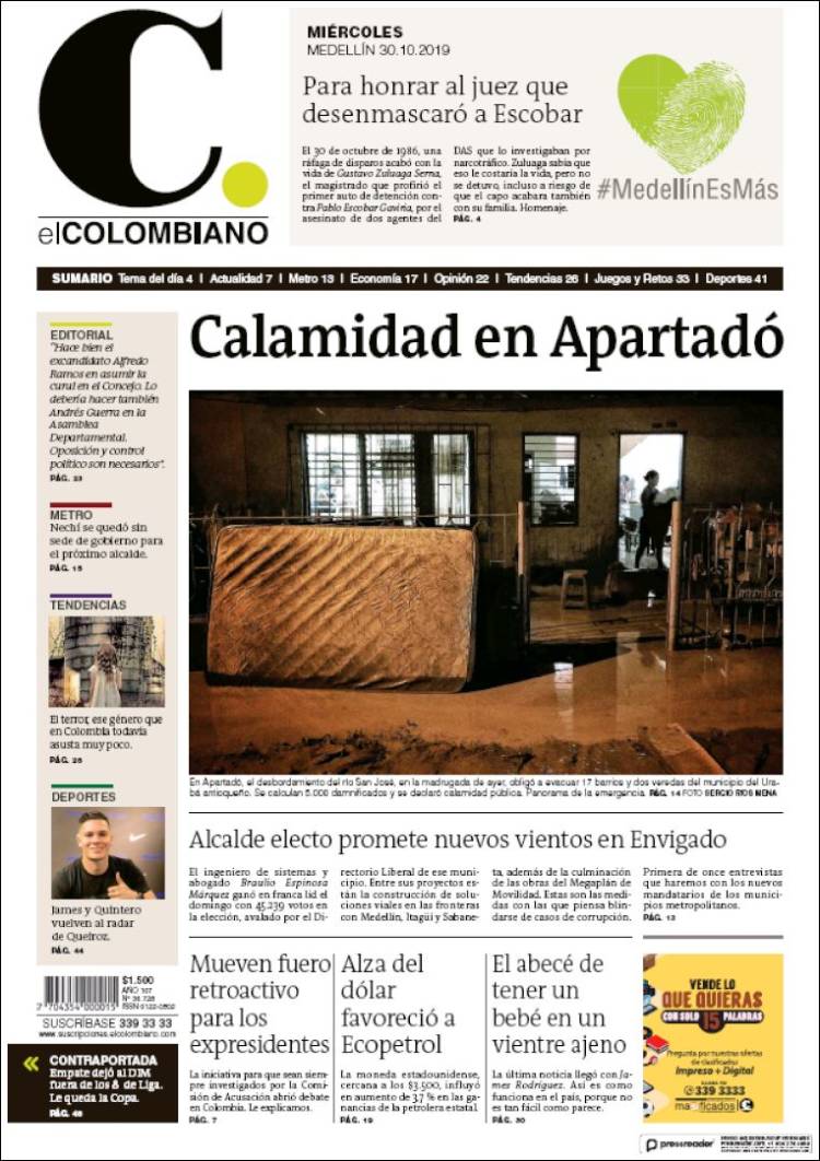 Portada de El Colombiano (Colombia)