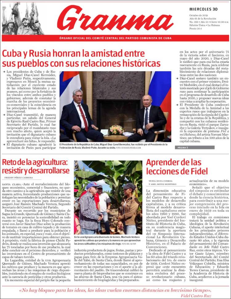 Portada de Granma (Cuba)