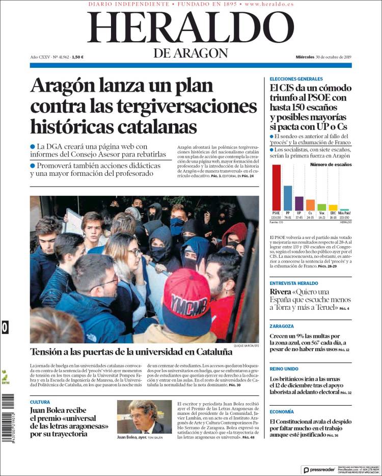 Portada de Heraldo de Aragón (Espa&ntilde;a)