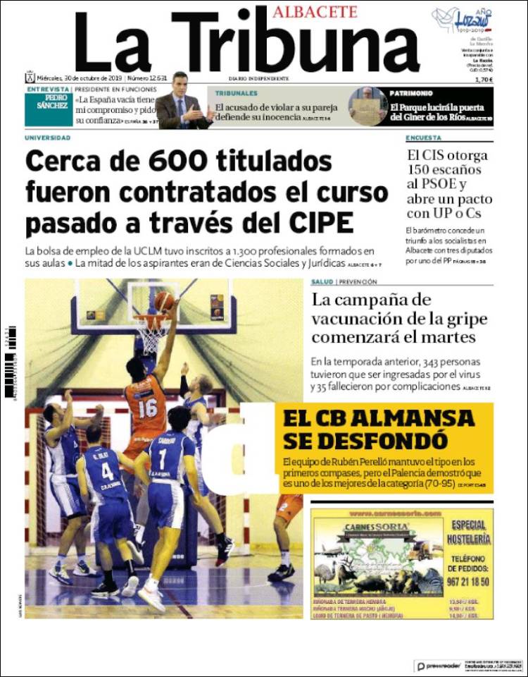 Portada de La Tribuna de Albacete (Espa&ntilde;a)