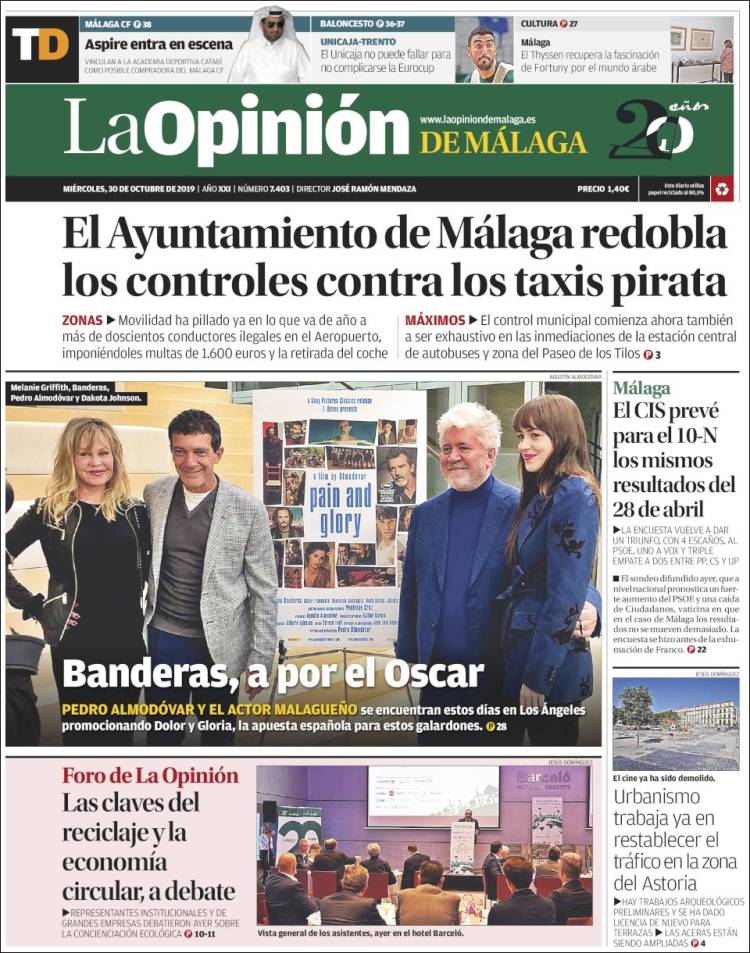 Portada de La Opinión de Málaga (Espa&ntilde;a)
