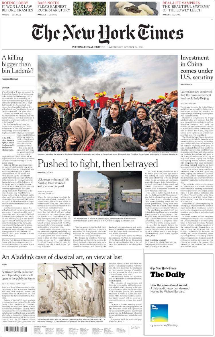 Portada de International New York Times (Europa)