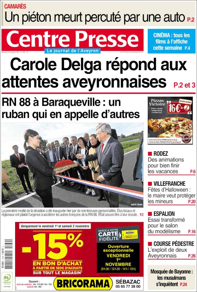 Portada de Centre Presse (Francia)