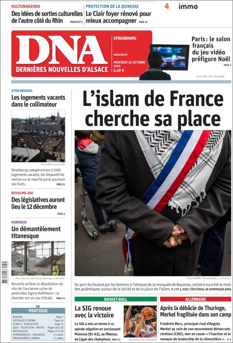 Portada de Les Dernières Nouvelles d'Alsace (Francia)